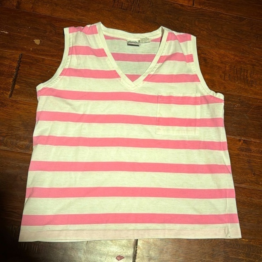 Erika & Company Leisure Clothing pink and white stripe tank top cotton blend szL